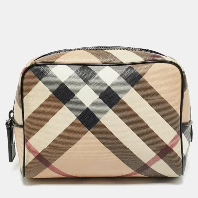 Pre-owned Burberry Beige Nova Check Pvc Pouch In Sand