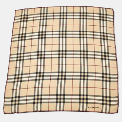 Pre-owned Burberry Beige Nova Check Silk Scarf/pocket Square