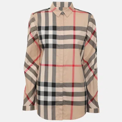 Pre-owned Burberry Beige Nova Check Stretch Cotton Long Sleeve Shirt S In Sand