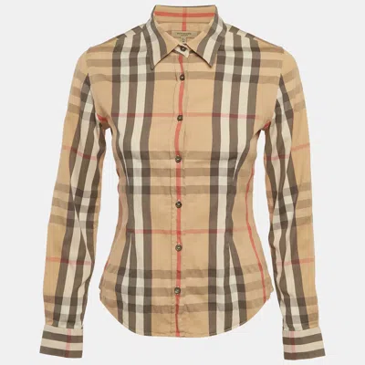 Pre-owned Burberry Beige Nova Check Stretch Cotton Shirt Xs In Sand