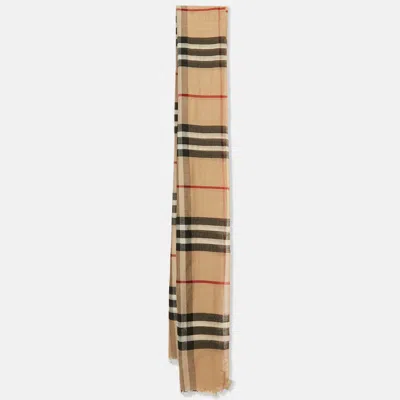 Pre-owned Burberry Beige Nova Check Wool Shawl
