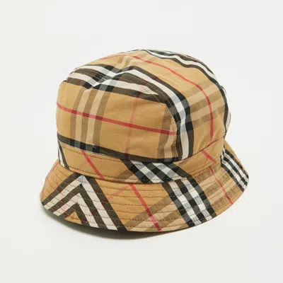 Pre-owned Burberry Beige Nova Checked Cotton Panama Hat S