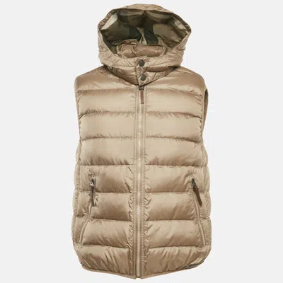 Pre-owned Burberry Beige Nylon Hooded Down Vest L In Sand