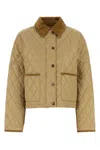 Burberry Oldham Beige Quilted Jacket With Corduroy Collar In Tech Fabric Woman In Green