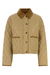 Burberry Oldham Beige Quilted Jacket With Corduroy Collar In Tech Fabric Woman