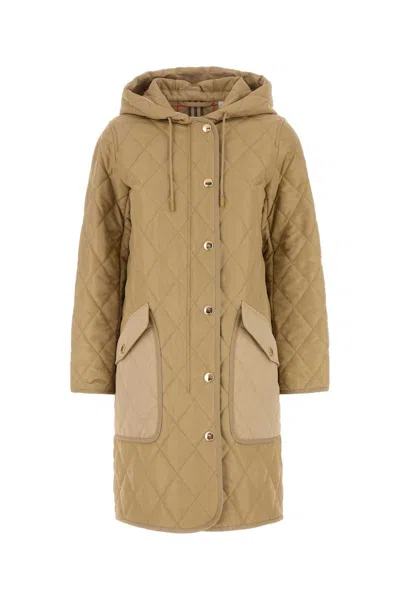 Burberry Diamond-quilted Hooded Parka Coat In Brown