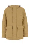 Burberry Padded Nylon Jacket With Hood And Pockets In Flax
