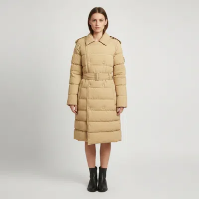 Pre-owned Burberry Beige Nylon Quilted Double Breasted Puffer Coat S