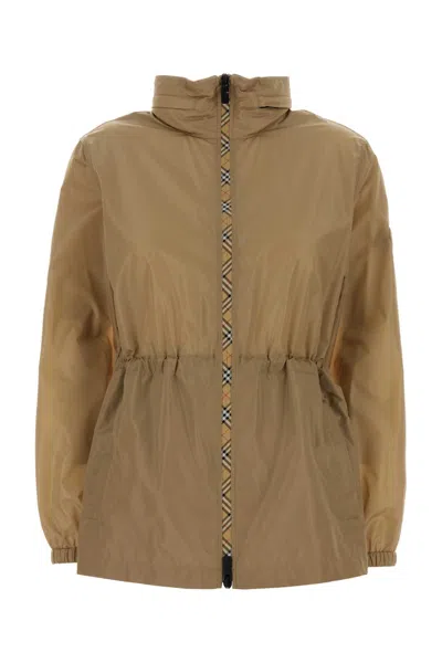 Burberry Women Beige Nylon Windbreaker In Brown
