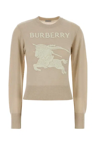 Burberry Logo-embroidered Wool Blend Sweater In Neutral