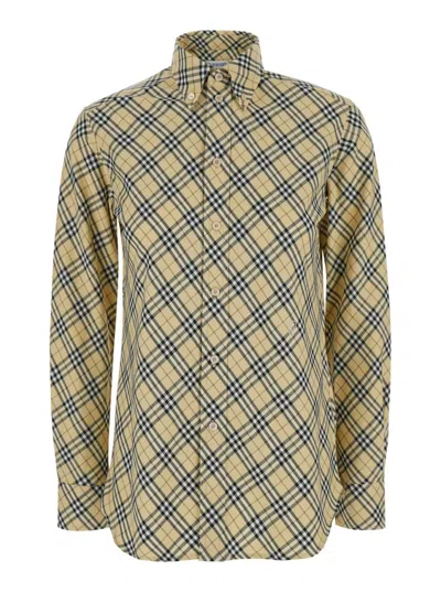 Burberry Beige Oversize Shirt With All-over Check Motiv In Cotton Woman In Neutral