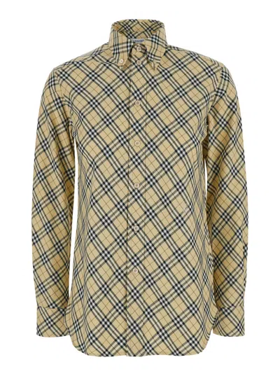 Burberry Beige Oversize Shirt With All-over Check Motiv In Cotton Woman In Brown