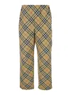 Burberry Beige Pants With Ekd Embroidery On The Rear And Check Motif All-over In Tech Fabric Man In Multicolor