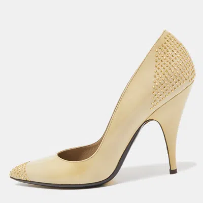 Pre-owned Burberry Beige Patent Leather Studded Pointed Toe Pumps Size 38