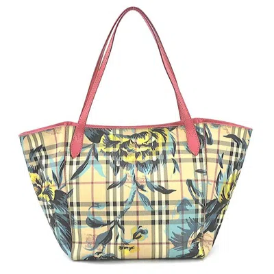 Pre-owned Burberry Beige Pink Coated Canvas Leather Handbag Tote Bag ()