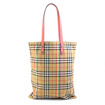 Pre-owned Burberry Beige Pink Cotton Leather Shoulder Bag Tote Bag () In Beige, Pink