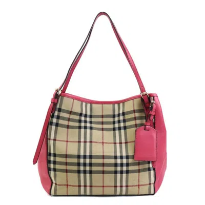 Pre-owned Burberry Beige Pink Nylon Canvas Leather Shoulder Bag () In Beige, Pink