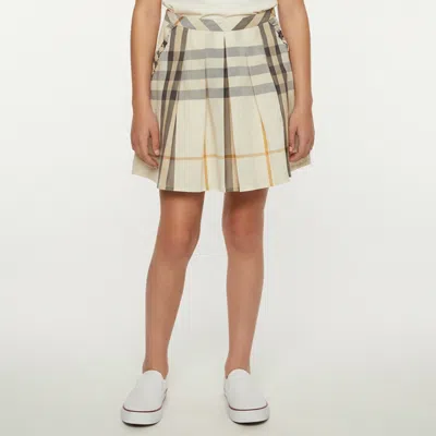 Pre-owned Burberry Beige Plaid Cotton Pleated Skirt 14 Yrs In Sand