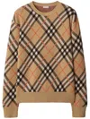 Burberry Beige Crewneck Sweater With Check Motif In Wool And Mohair Woman In Beige
