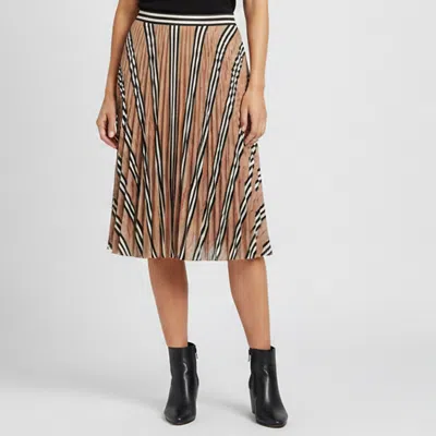 Pre-owned Burberry Beige Printed Plisse Flared Short Skirt S In Sand