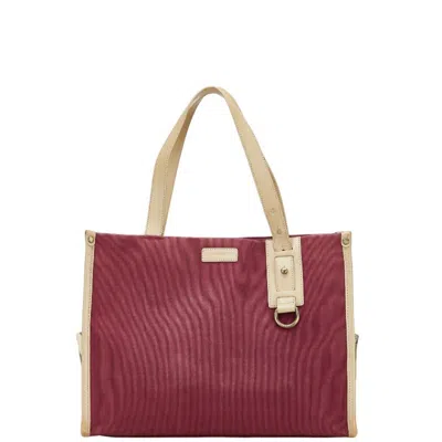 Pre-owned Burberry Beige Purple Canvas Leather Handbag Tote Bag () In Multi