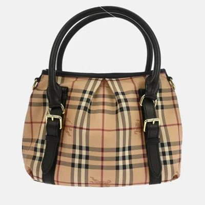 Pre-owned Burberry Beige Pvc House Check Hobo Handbag In Sand