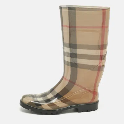 Pre-owned Burberry Beige Pvc House Check Rain Boots Size 38 In Sand