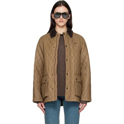 Burberry Beige Quilted Coated Cotton Barn Jacket In Brown