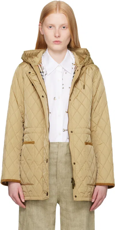 BURBERRY BEIGE QUILTED HOODED JACKET