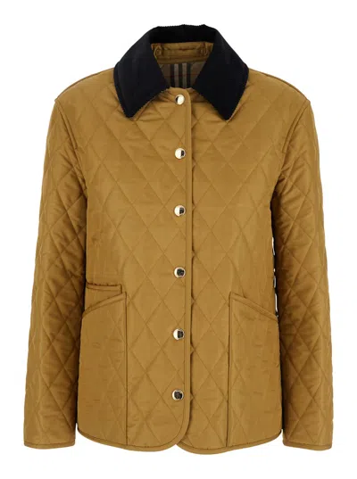 Burberry Corduroy-collar Diamond-quilted Jacket In Brown