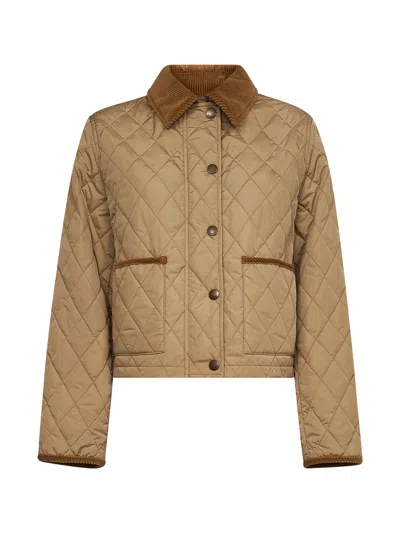 Burberry Beige Quilted Nylon Cropped Jacket In Multi