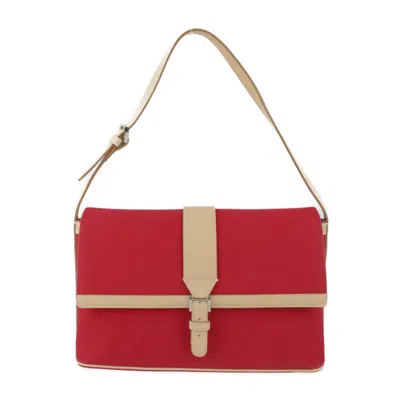 Pre-owned Burberry Beige Red Color Canvas Leather Handbag Shoulder Bag Tote Bag () In Beige, Red Color