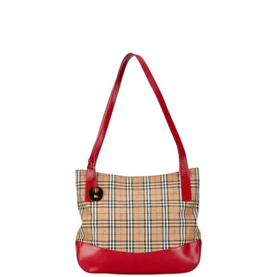 Pre-owned Burberry Beige Red Color Canvas Leather Shoulder Bag Tote Bag () In Beige, Red Color