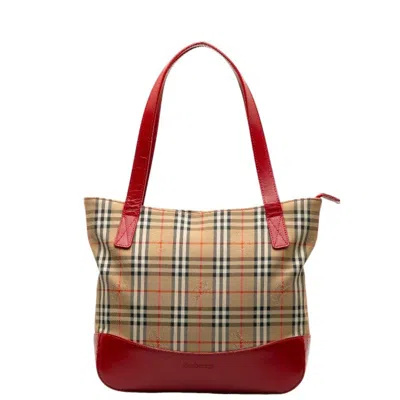 Pre-owned Burberry Beige Red Color Leather Tote Bag () In Multi