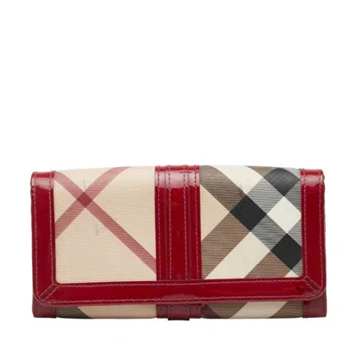 Pre-owned Burberry Beige Red Color Pvc Leather Long Wallet (bi-fold) () In Multi