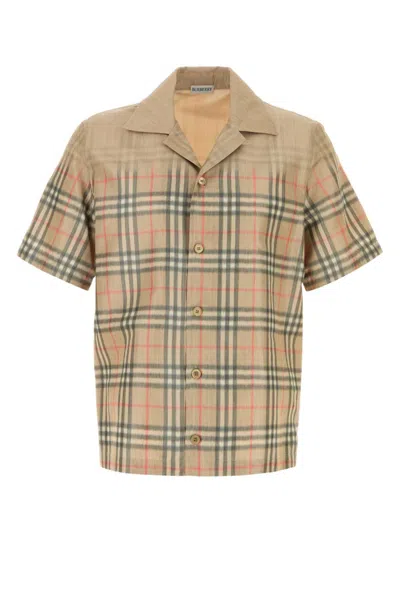 Burberry Viscose Blend Shirt Checked Pattern Short Sleeves In Brown