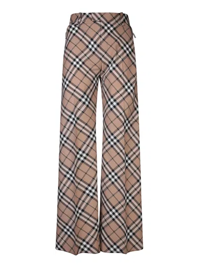 Burberry Wide-leg Trousers With Check Print In Grey