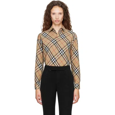 Burberry Beige Relaxed Fit Check Cotton Poplin Shirt In Brown