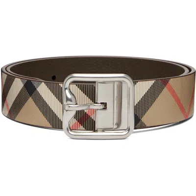 Burberry Beige Reversible Check B Buckle Belt In Brown