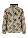 Burberry Beige Reversible Down Jacket With Hood And All-over Check Motif In Tech Fabric Man In Multicolor