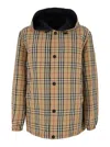 Burberry Beige Reversible Jacket With Drawstring Hood And All-over Check Motif In Tech Fabric Man In Neutral