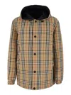 Burberry Beige Reversible Jacket With Drawstring Hood And All-over Check Motif In Tech Fabric Man