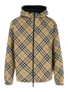 Burberry Beige Reversible Jacket With Ekd Logo Embroidery On The Front And All-over Check Motif In Tech Fabri In Neutral