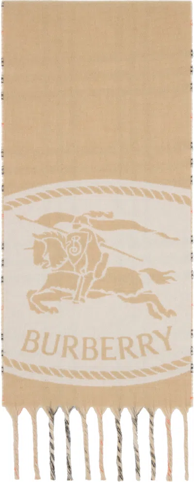 Burberry Beige Reversible Knight Stamp Scarf In Brown