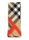 Burberry Beige Scarf With All-over Check Motif And Pointed Tip In Silk Woman In Neutral