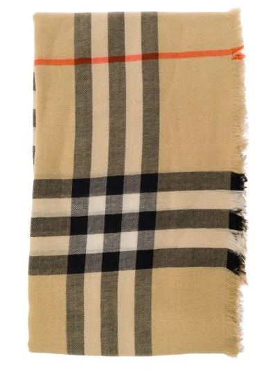 Burberry Beige Scarf With Check Motif In Wool