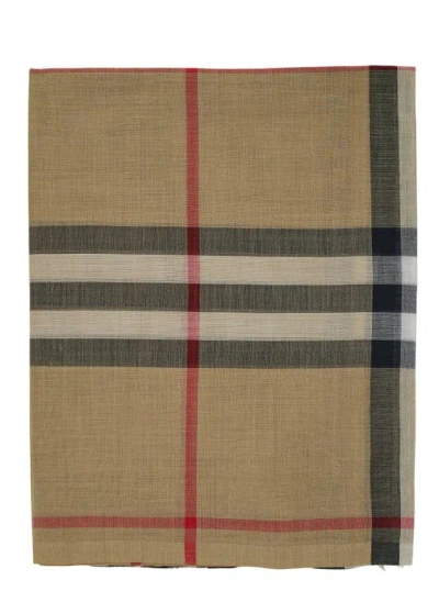 Burberry Beige Scarf With Giant Check In Wool And Silk In Neutral