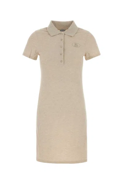 Burberry Beige Shirt Collar Logo Mini Dress In Nude