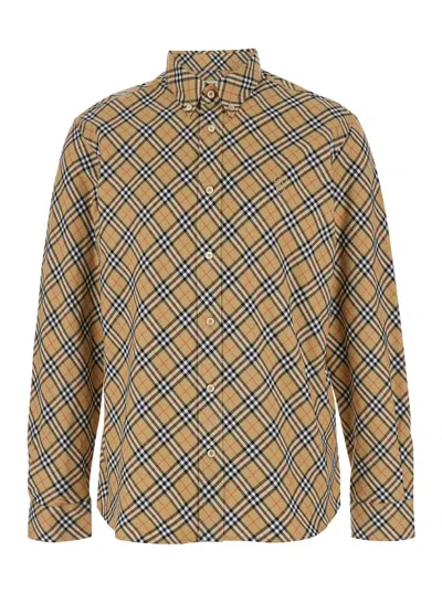 BURBERRY BURBERRY MEN BEIGE SHIRT WITH ALL-OVER CHECK MOTIV IN COTTON MAN