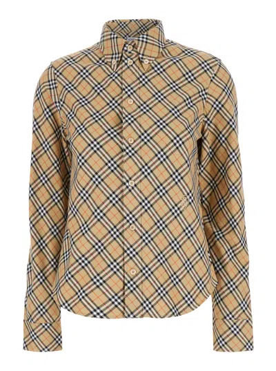 BURBERRY BURBERRY BEIGE SHIRT WITH ALL-OVER CHECK MOTIV IN COTTON WOMAN